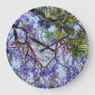 Paarse Jacaranda-boomolie verf, grote wandklok Klok