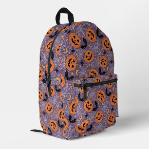 Paarse Jack-O-Lantern Halloweenpatroon Bedrukte Rugzak