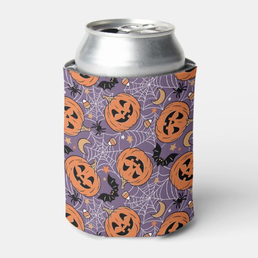 Paarse Jack-O-Lantern Halloweenpatroon Blikjeskoeler (Blikje Voorkant)