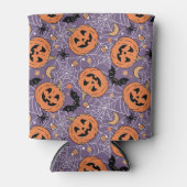 Paarse Jack-O-Lantern Halloweenpatroon Blikjeskoeler (Voorkant)