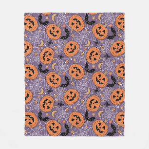 Paarse Jack-O-Lantern Halloweenpatroon Fleece Deken