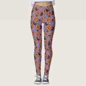 Paarse Jack-O-Lantern Halloweenpatroon Leggings (Voorkant)