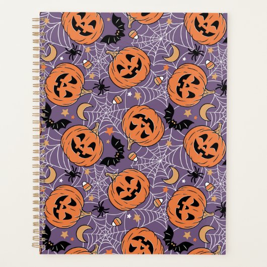 Paarse Jack-O-Lantern Halloweenpatroon Planner (Voorkant)
