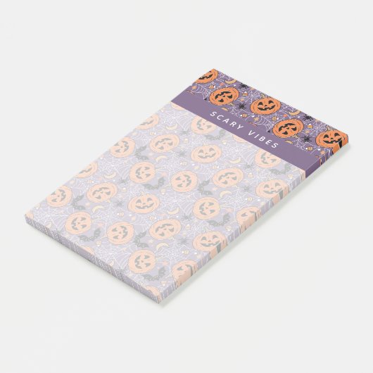 Paarse Jack-O-Lantern Halloweenpatroon Post-it® Notes (Schuin)