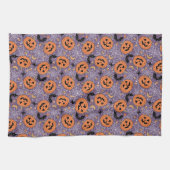Paarse Jack-O-Lantern Halloweenpatroon Theedoek (Horizontaal)