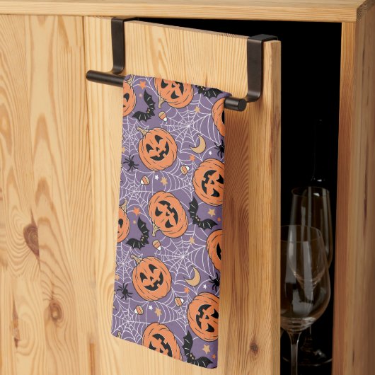 Paarse Jack-O-Lantern Halloweenpatroon Theedoek (Derde Gevouwen)