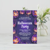 Paarse Jack-O-Lantern Lights Halloween Party Kaart (Staand voorkant)