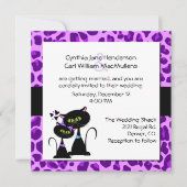 Paarse Jaguar Print & Black Cat Wedding Invitation Kaart (Voorkant)