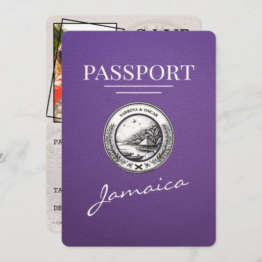 Paarse Jamaica-paspoort Bewaar de datum Save The Date (Voorkant / Achterkant)
