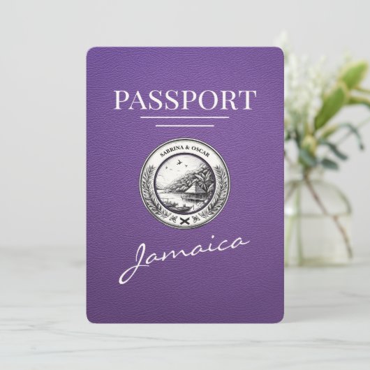 Paarse Jamaica-paspoort Bewaar de datum Save The Date (Staand voorkant)