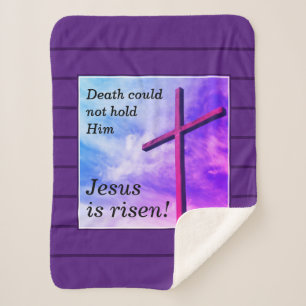 Paarse JESUS IS RISEN Easter Sherpa Deken