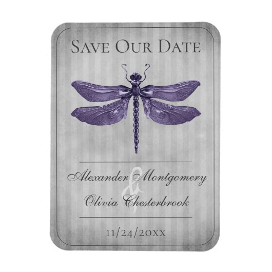 Paarse Jeweled Dragonfly Save the Date Magneet (Verticaal)