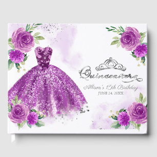 Paarse jurk bloemige Quinceanera Gastenboek