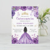 Paarse jurk Dark Skin Princess Quinceanera Kaart (Staand voorkant)