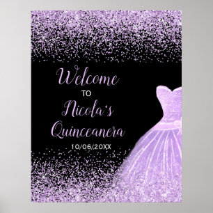 Paarse jurk nepschitterende Quinceanera welkom Poster