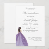 Paarse jurk Quinceanera uitnodiging (Voorkant / Achterkant)