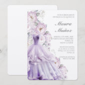Paarse jurk Quinceañera uitnodiging (Voorkant / Achterkant)