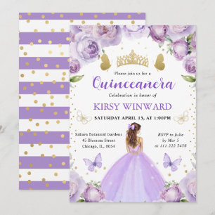 Paarse Jurk Rode Haren Prinses Quinceanera Kaart