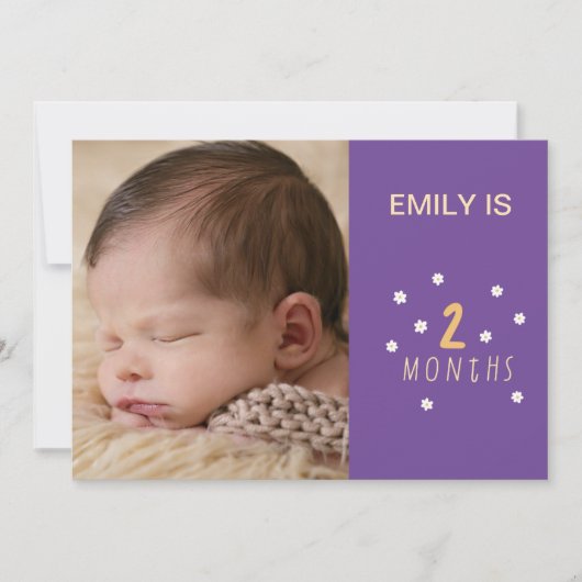 paarse kaart 2 maanden oude daisy bloemen met foto (Voorkant)
