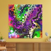 Paarse, kalkgroene, zwarte, vloeiende kunst canvas afdruk (Insitu (Woonkamer))