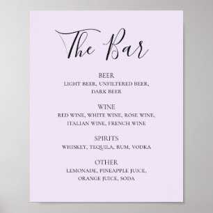 Paarse kalligrafiescript bruiloft drink bar menu poster