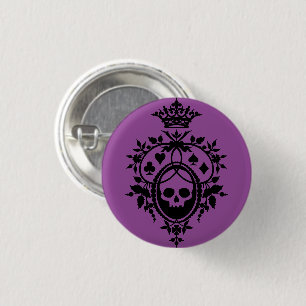 Paarse kam met schedel en kaartspelknop ronde button 3,2 cm