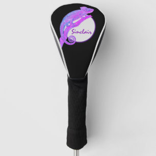 Paarse kameleon met cirkel gepersonaliseerd golfheadcover