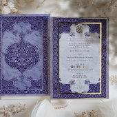 Paarse Kant Traditionele Moslim Bruiloft Folie Uitnodiging
