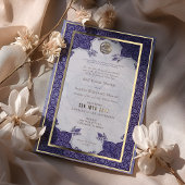 Paarse Kant Traditionele Moslim Bruiloft Folie Uitnodiging