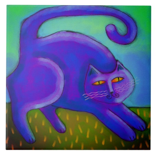Paarse kat Abstract digitaal schilderen Tegeltje (Voorkant)