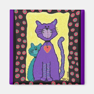 Paarse kat en Kat - magneet