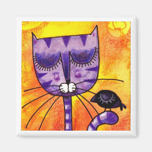 Paarse kat en rog - vierkante magneet