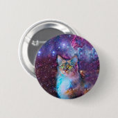 Paarse kat in de ruimte ronde button 5,7 cm (Voorkant /achterkant)