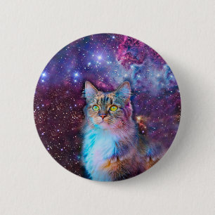Paarse kat in de ruimte ronde button 5,7 cm