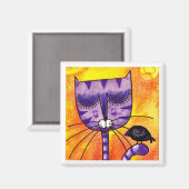 Paarse kat & kraai - vierkante magneet (Voorkant / Achterkant)