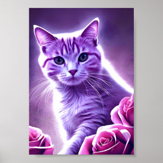 Paarse kat, Lavender genaamd, met rozen Poster