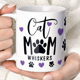 Paarse Kat Mam Pawprint Gepersonaliseerde Pet Foto Koffiemok