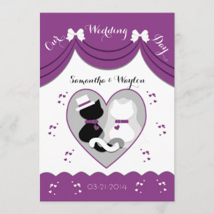 Paarse kat Wedding Couple-uitnodigingen Kaart