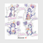 Paarse katten Happy Birthday gepersonaliseerd Sticker (Vel)