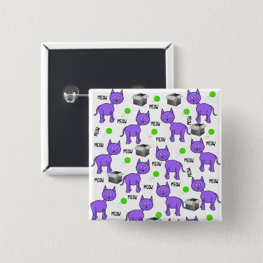 Paarse katten Meow Square Button (Voorkant /achterkant)
