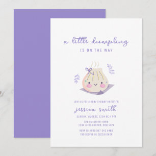 Paarse Kawaii Boog Dumpling Meisje Baby Shower Kaart