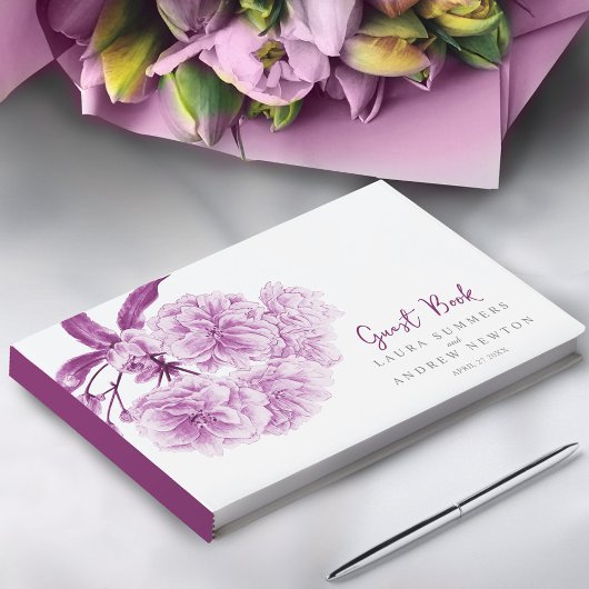 Paarse kersenbloesem waterverf Custom Wedding Gastenboek