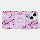 Paarse kersenbloesems gepersonaliseerd monogram Case-Mate iPhone case (Achterkant (horizontaal))