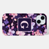Paarse kersenbloesems gepersonaliseerd monogram Case-Mate iPhone case (Achterkant (horizontaal))