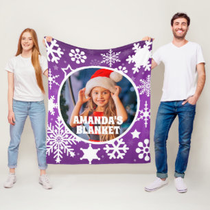Paarse Kerst Sneeuwvlokken Aangepaste Kinder Foto Fleece Deken