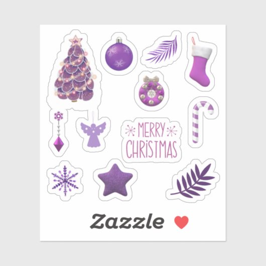 Paarse Kerst stickers (Vel)