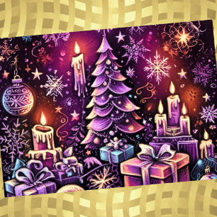 Paarse Kerst Thema Harde Pastel Tekening Feestdagenkaart