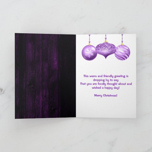 Paarse kerst van Glitter Baubles Feestdagen Kaart (Binnen)