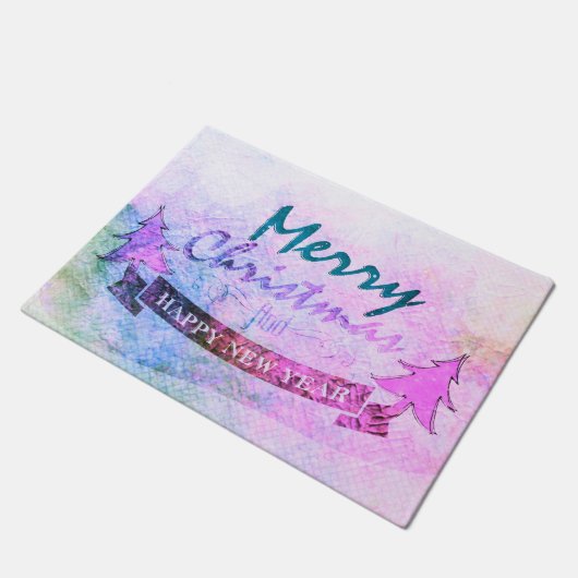 Paarse Kerst Waterverf Trees Deurmat (Schuin)