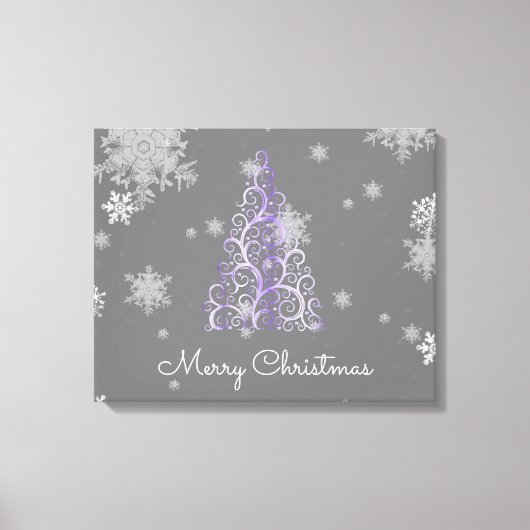 Paarse kerstboom en Snowflakes Canvas afdrukken (Voorkant)